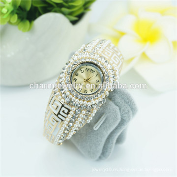 Los más vendidos de lujo Rhinestone y pulsera de perlas correa reloj B051